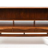 Kurt Østervig Low Walnut Sideboard with Bookcase Top 1950s