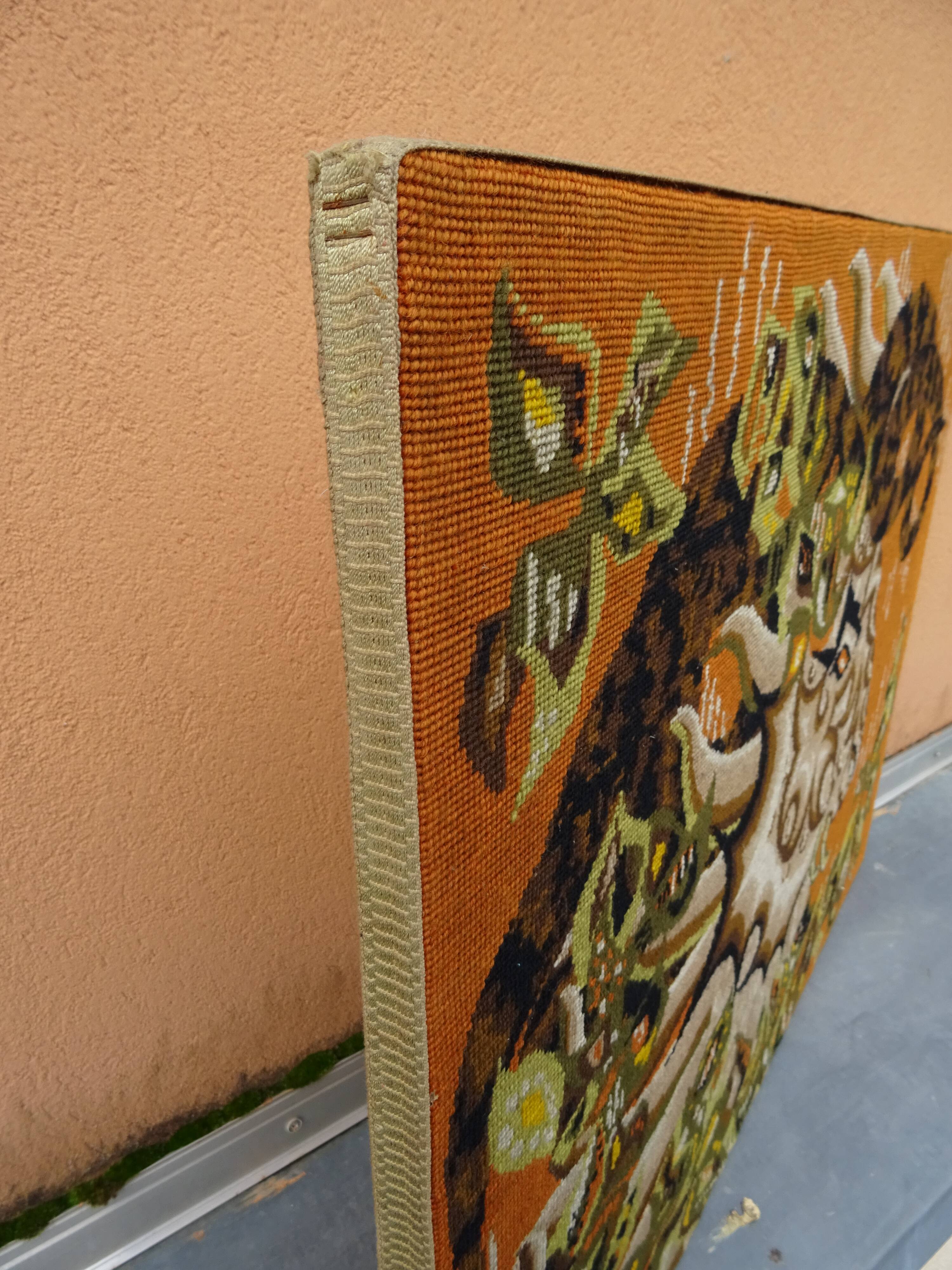 Vintage wall tapestry canvas The Ram M.M. Charollais 60s/70s