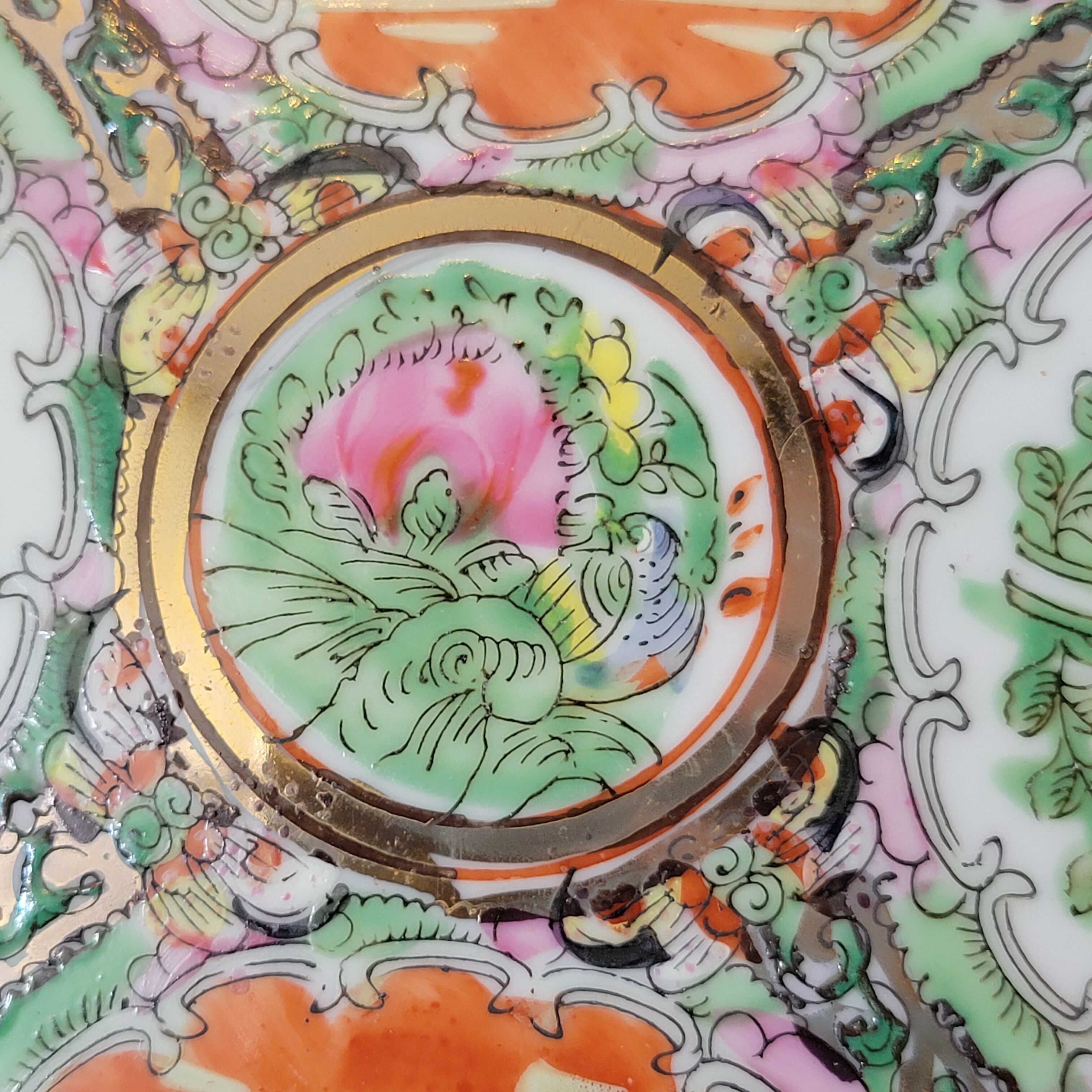 2 Chinese plates polychrome porcelain and gold Canton XXth