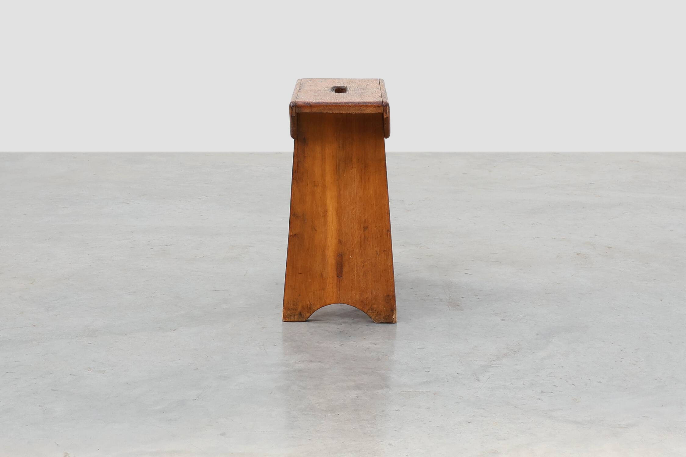 Rustic Pine Stool with Cut-Out Trestle Legs, Sweden, circa 1920