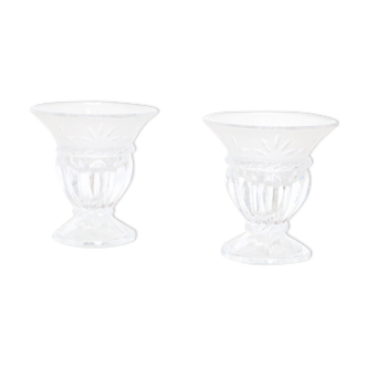 Pair of molded glass candlesticks