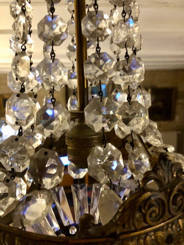 Lustre montgolfière bronze et cristal