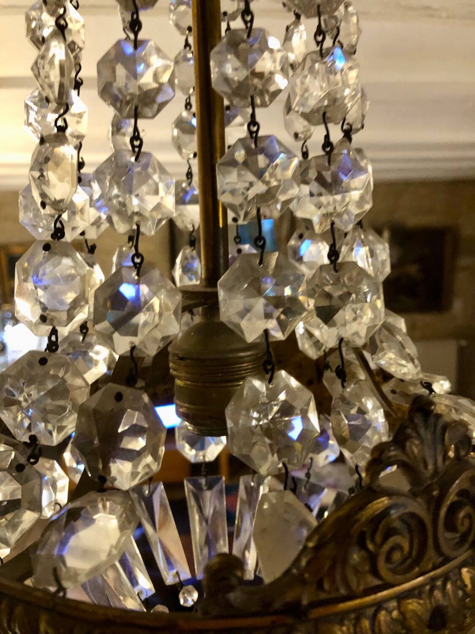 Bronze and crystal hot air balloon chandelier