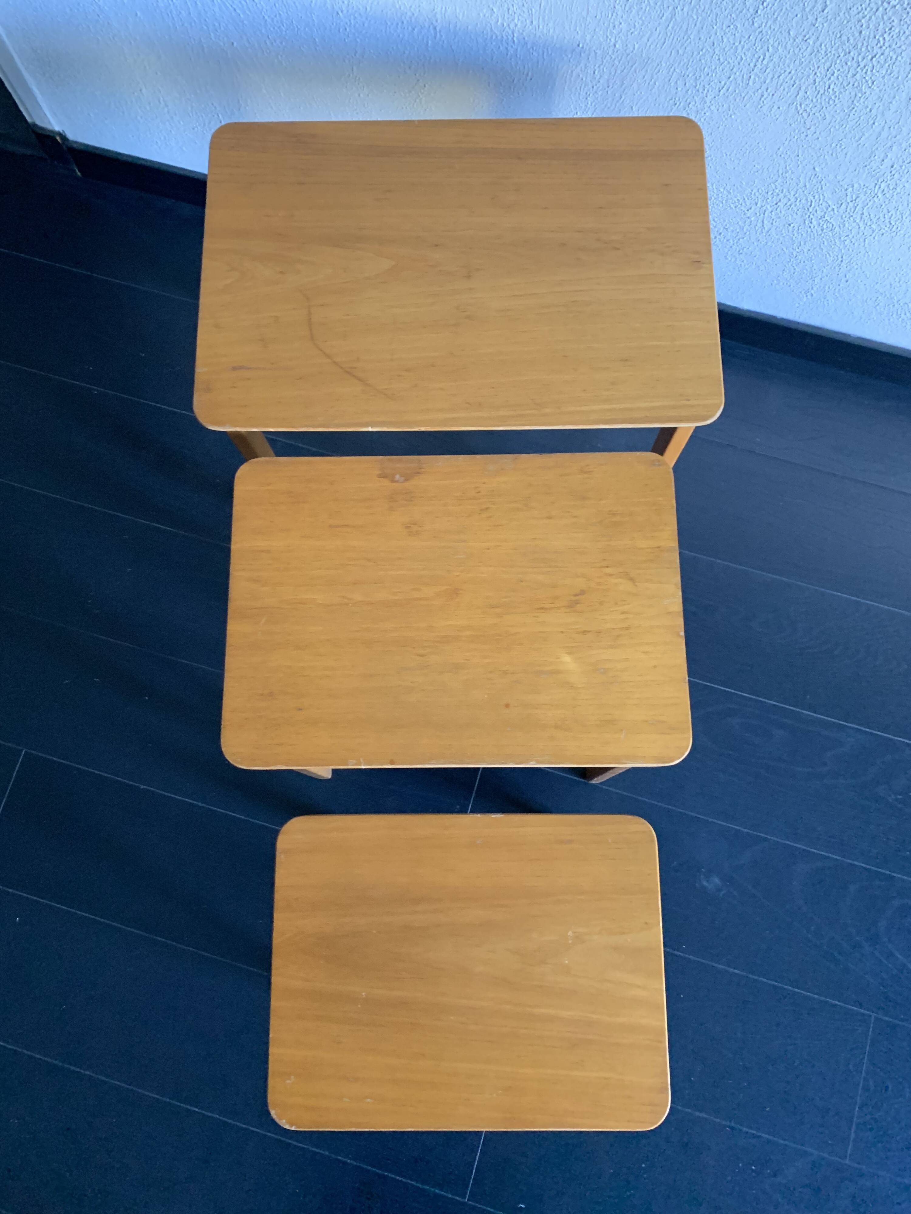 Tables gigognes vintage 1960 table basse d'appoint bois clair - 52 x 55 x 3