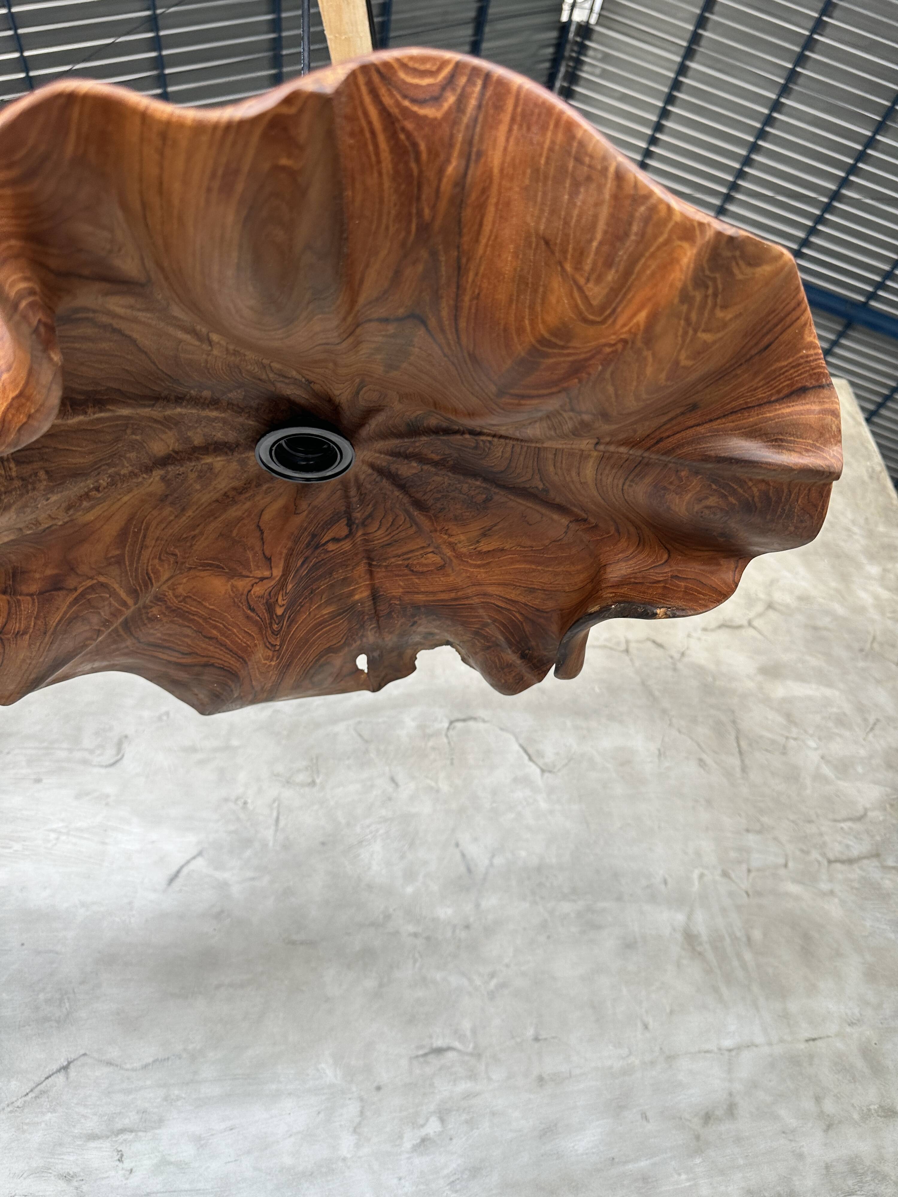 Large pendant light in corrugated teak leaf (Large D:60 H:20)