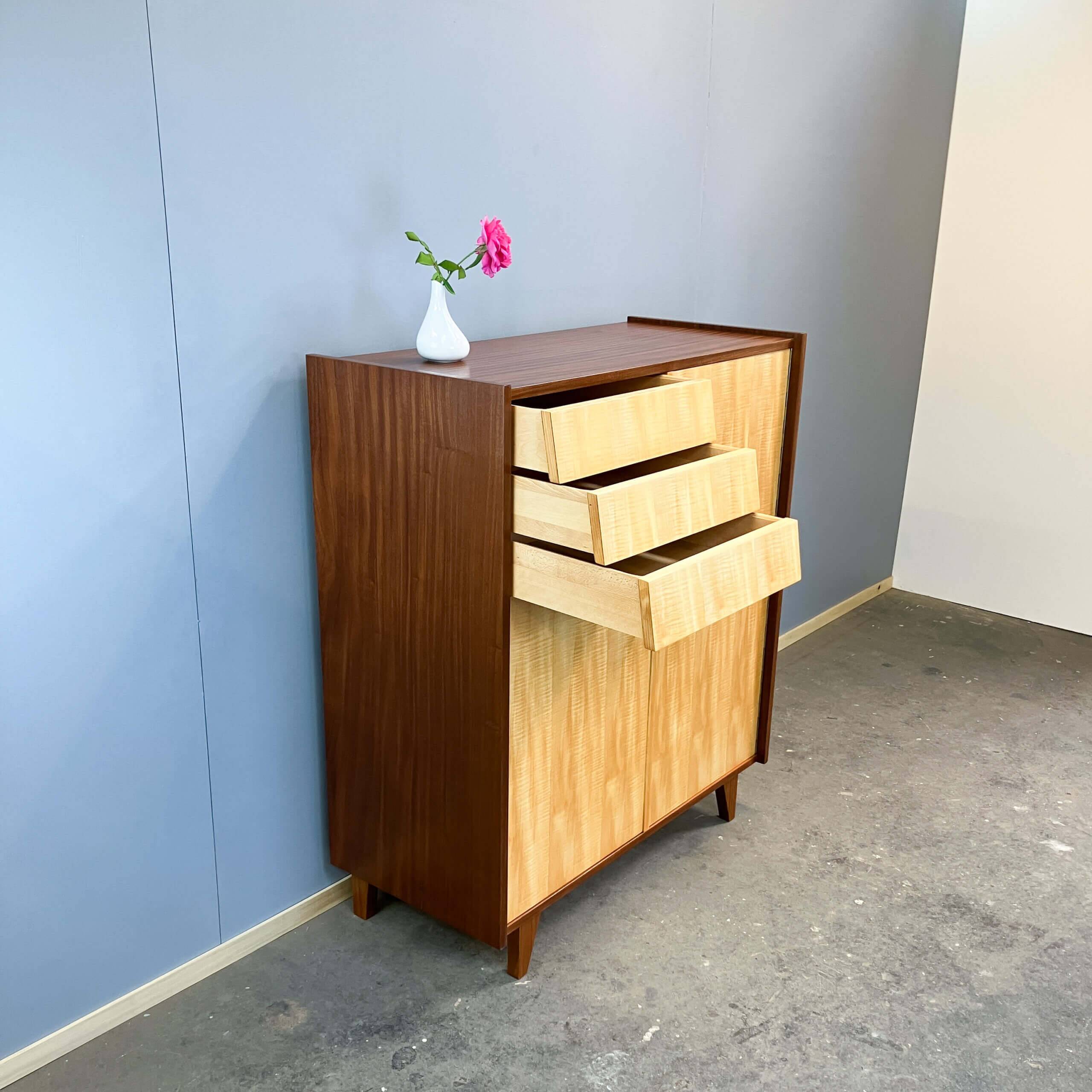 Highboard, striped maple, 1960s
