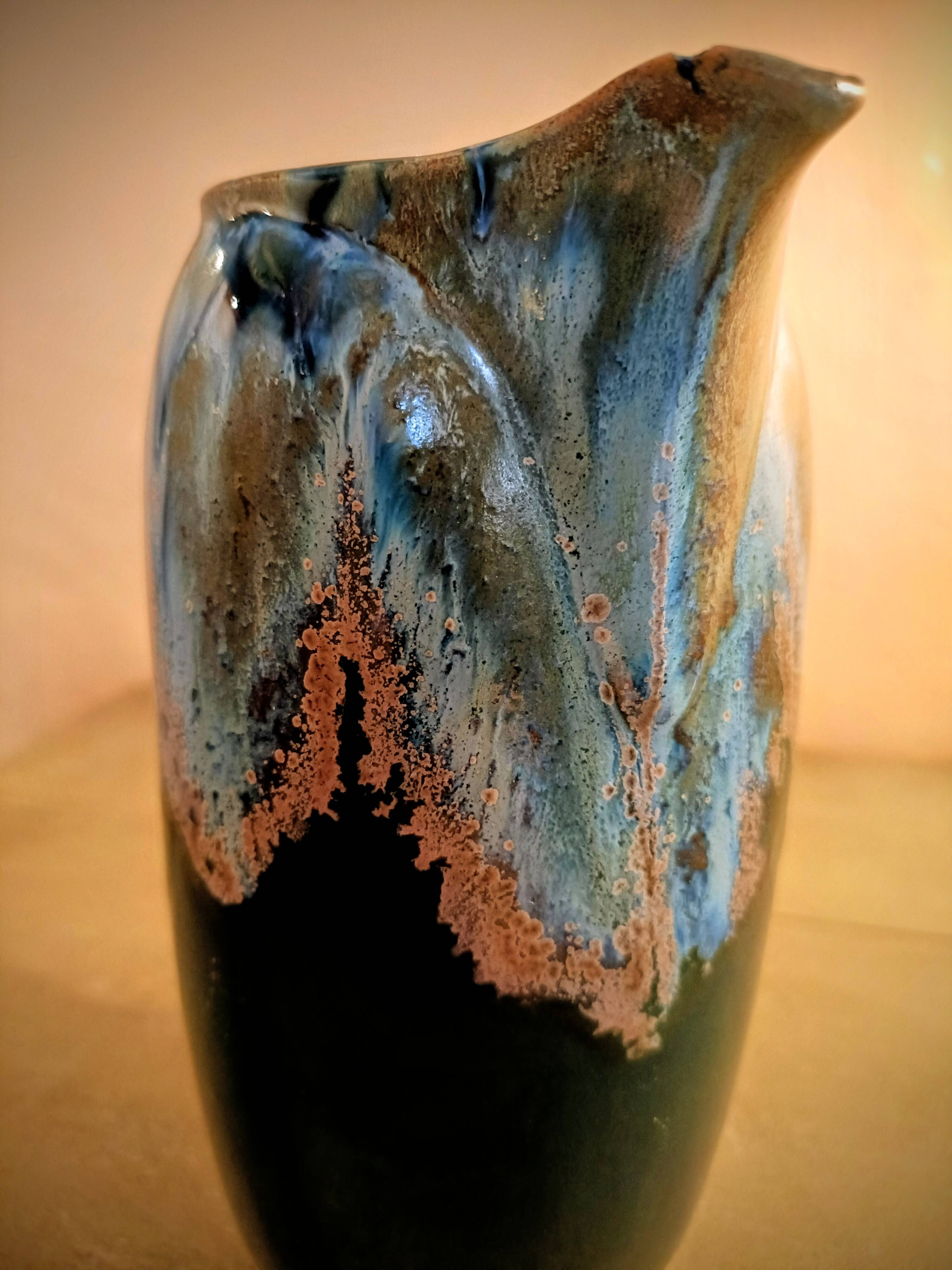 Flamed stoneware pitcher signed Denbac