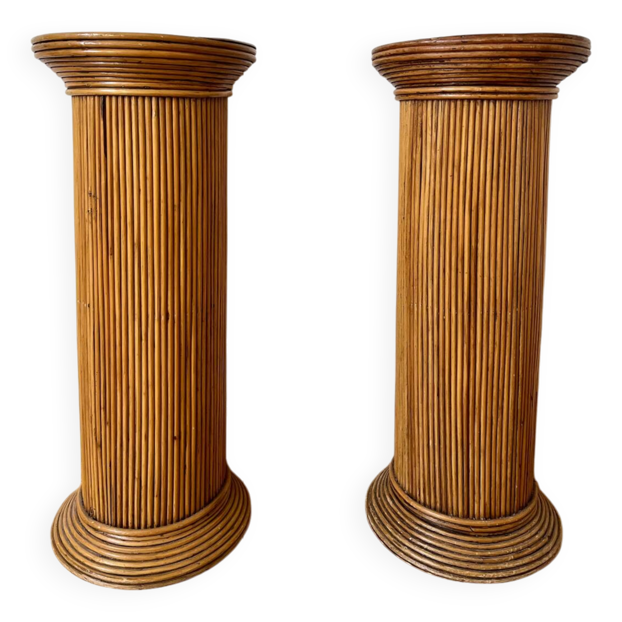 Pair of vintage rattan veneer columns