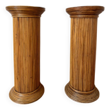 Pair of vintage rattan veneer columns