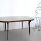 Vintage Beech and Walnut Dining Table with an Oval Gray Glass Top, Italy