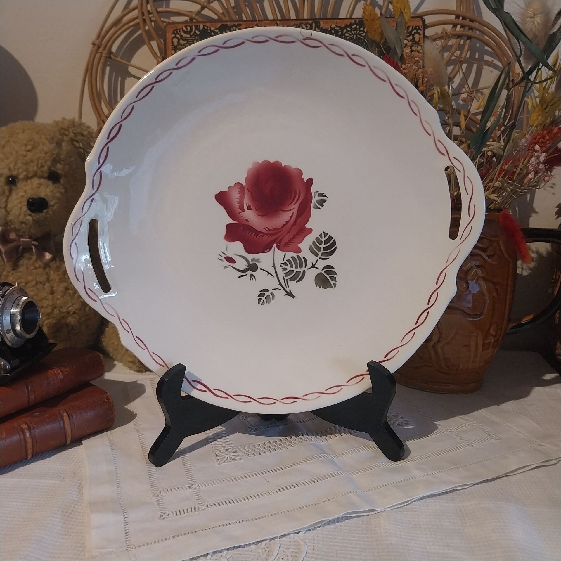 Old large half-porcelain dish Badonviller