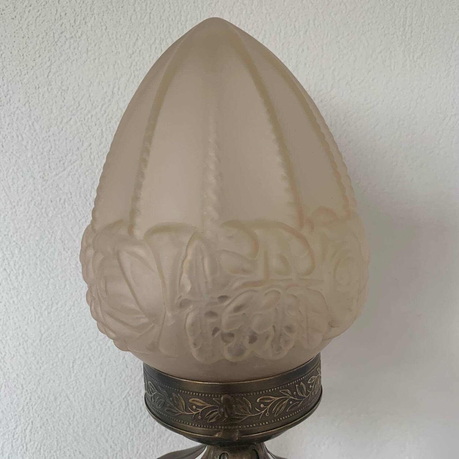 Large Art Deco column lamp metal Onyx frost glass