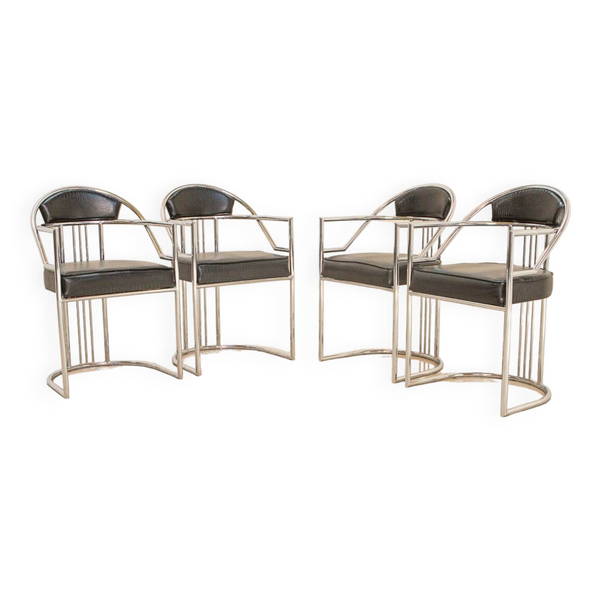 4 Italian chairs in imitation crocodile leather from the 80s