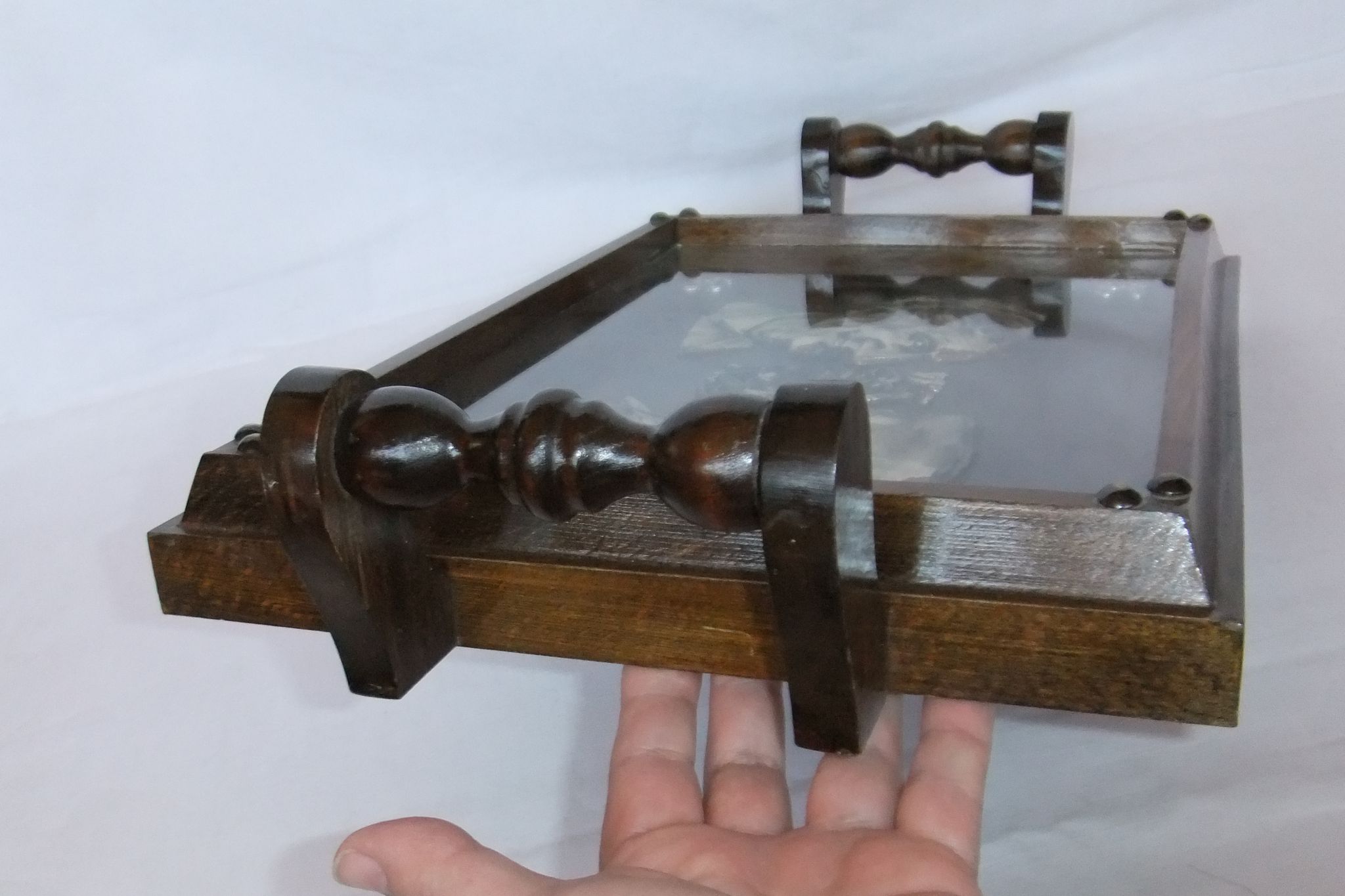 Basque service tray cross character under glass wood vintage handles painting