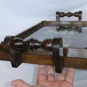 Basque service tray cross character under glass wood vintage handles painting