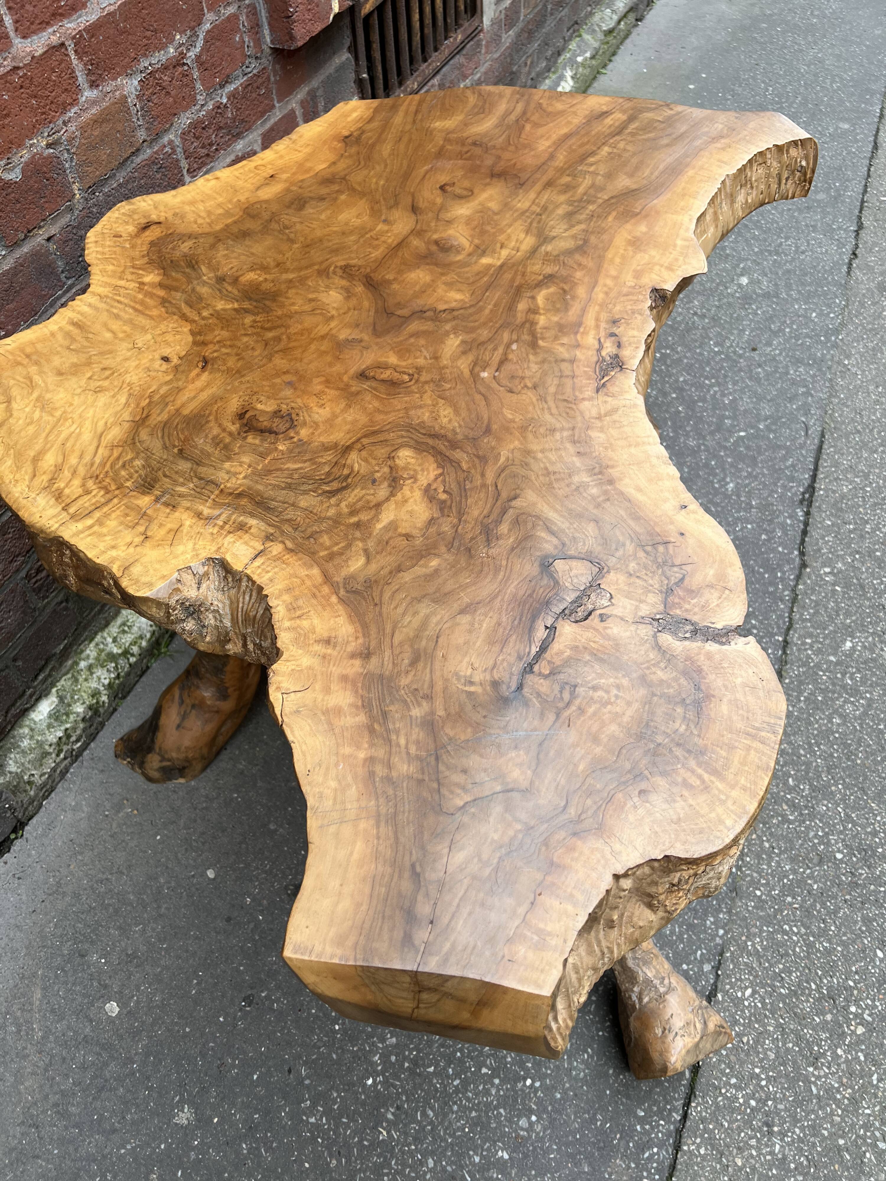 Brutalist coffee table in solid olive tree, period around 1960