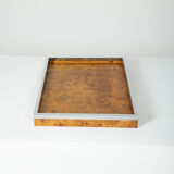 Elm and chrome magnifying glass tray, 1970s