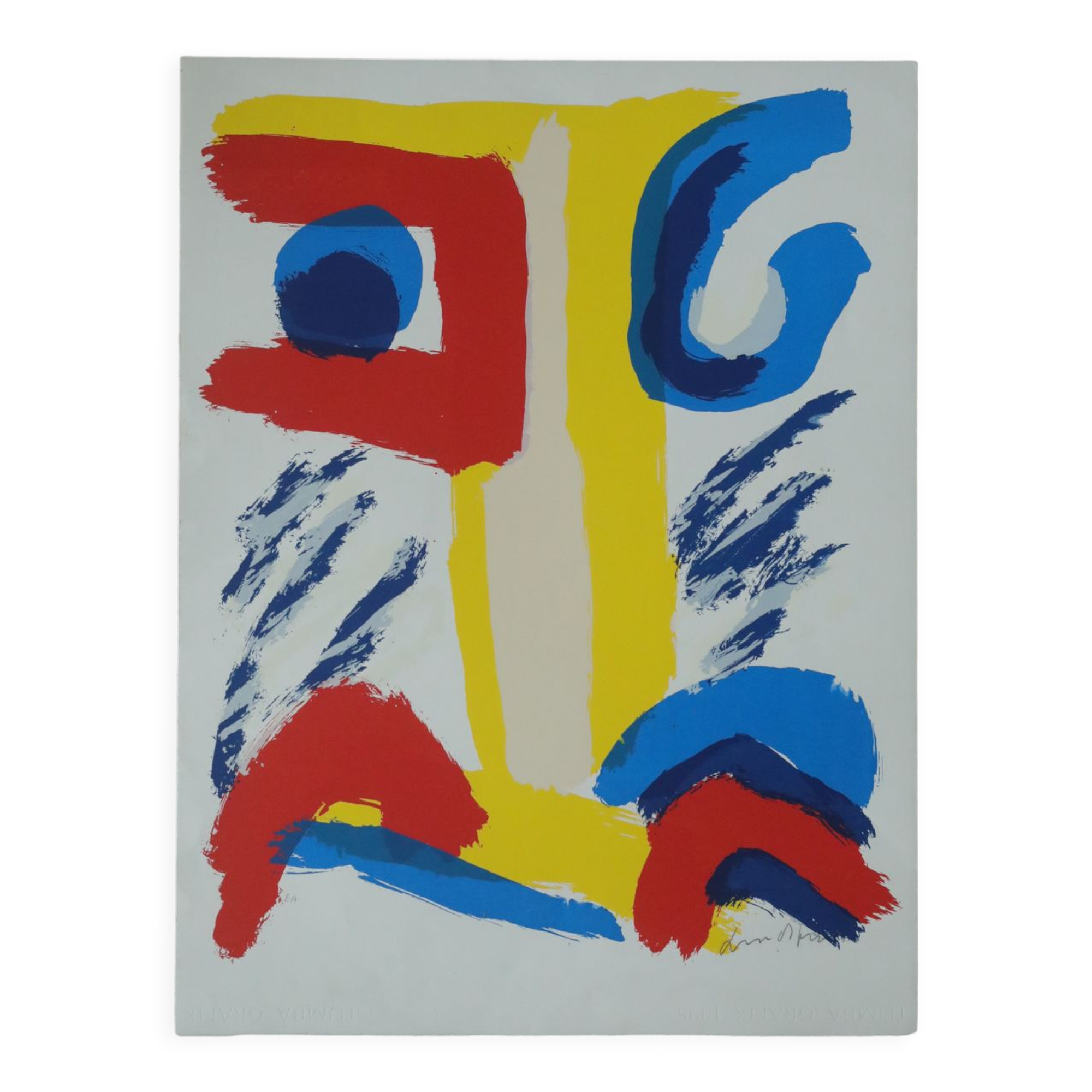 Colour lithograph, Bengt Lindström, 1995, The Giant on the Mountain,