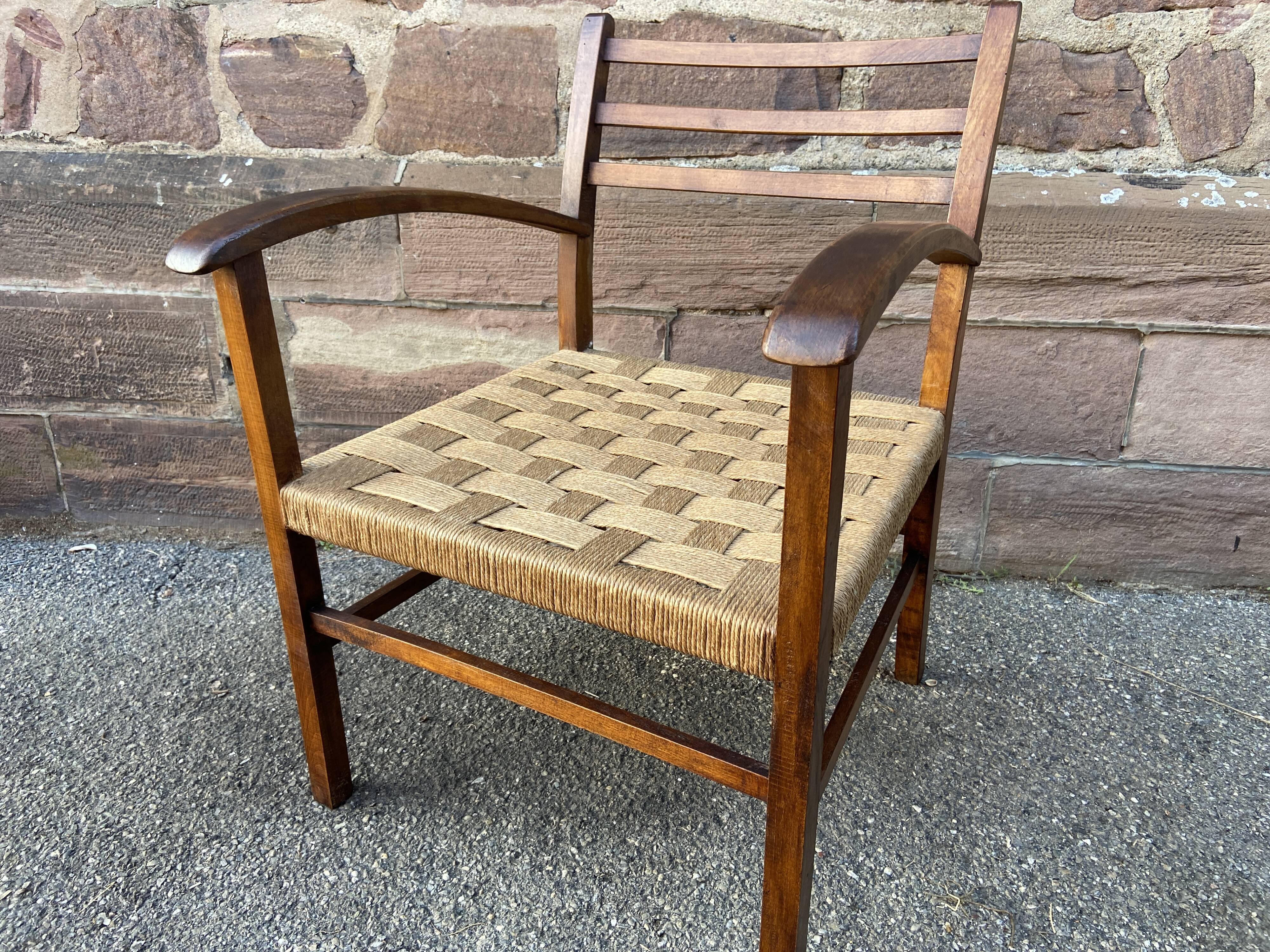Vintage armchair in wood and rope, 1960s