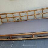 Large vintage rattan sofa bed