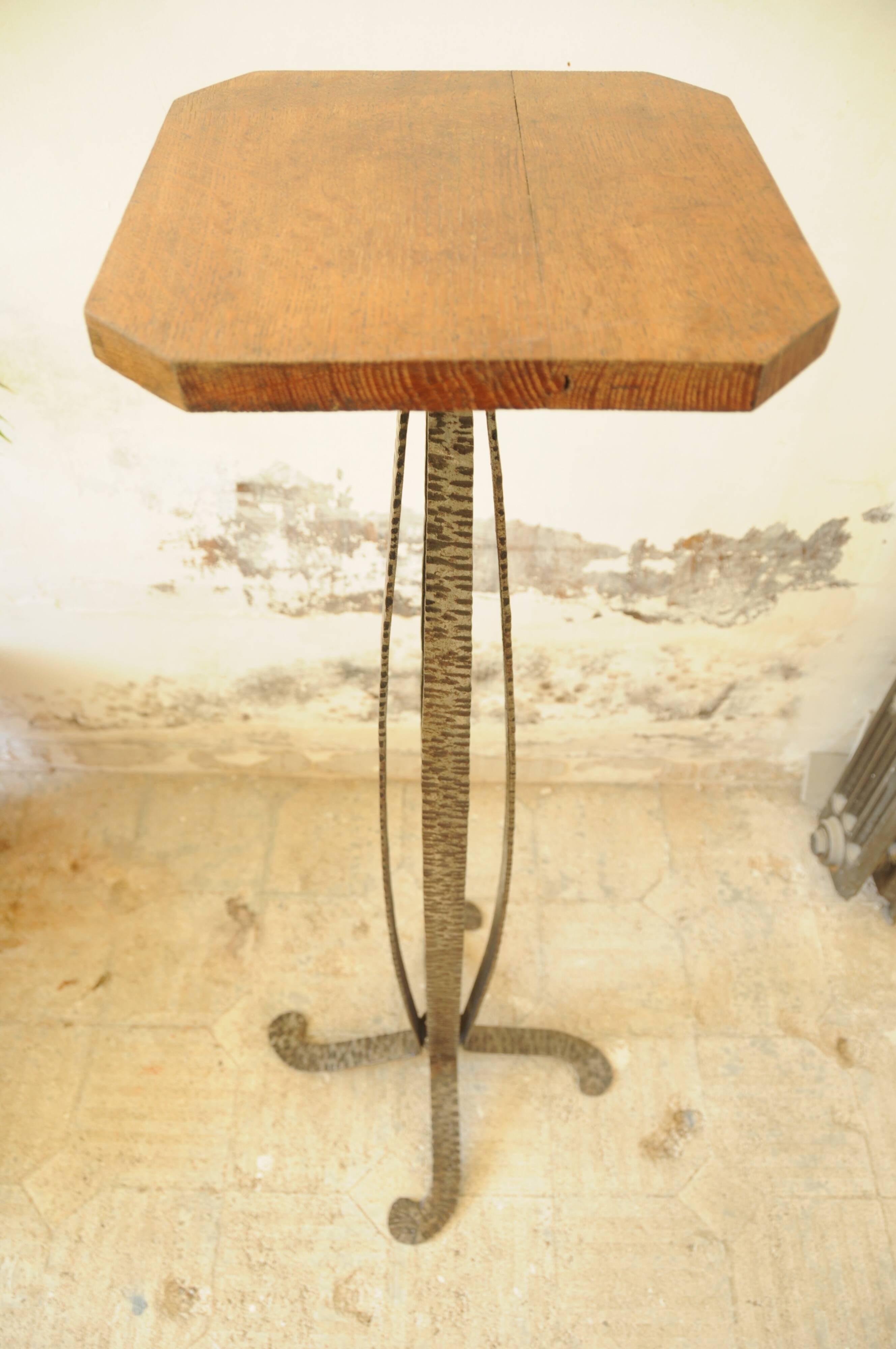 Wrought Iron and Wood Side Table - Art Deco Side Table - Column Furniture