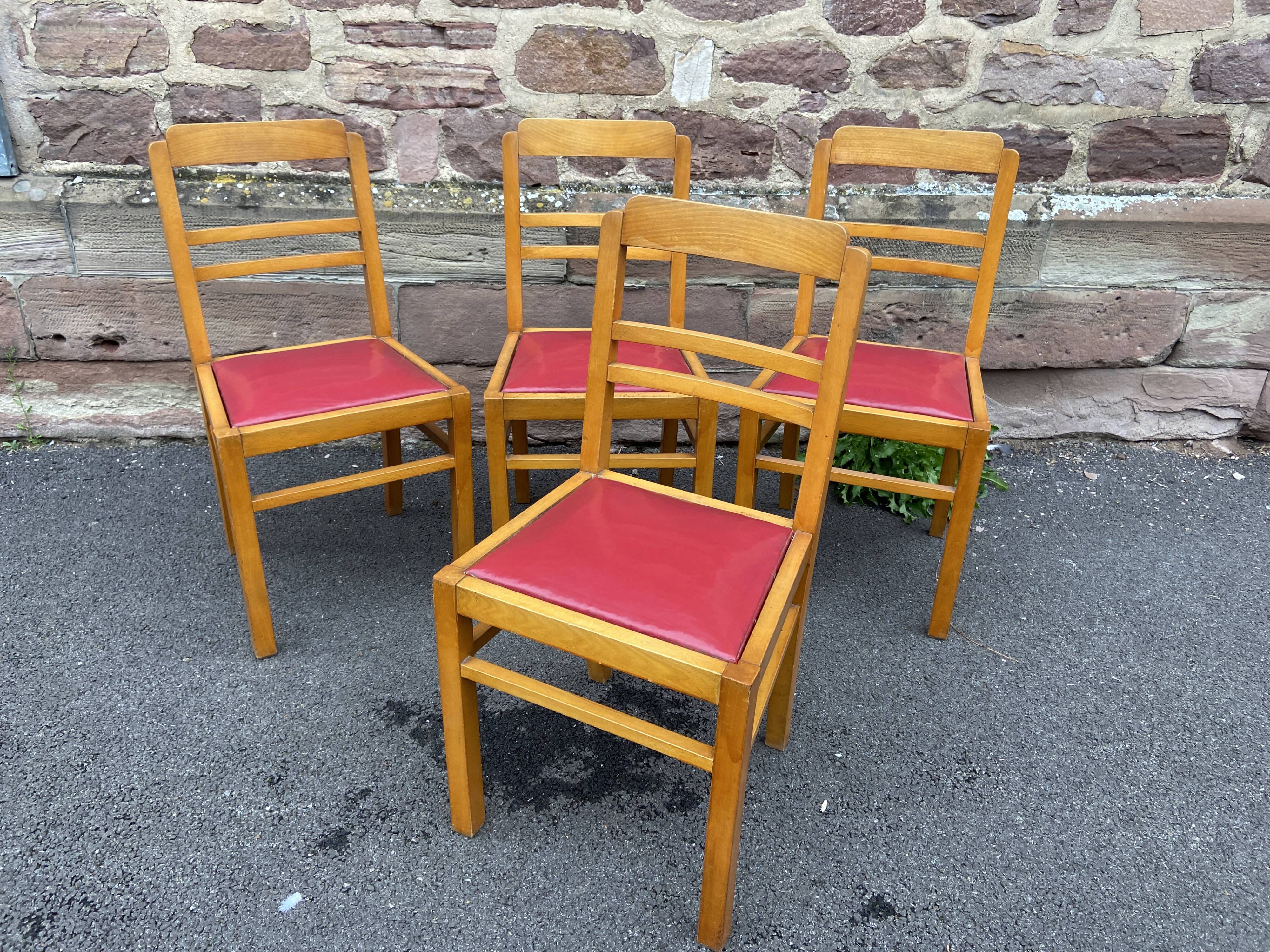 Lot of 4 vintage art deco chairs 1950 mid-century furniture damaged by rené gabriel