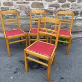 Lot of 4 vintage art deco chairs 1950 mid-century furniture damaged by rené gabriel
