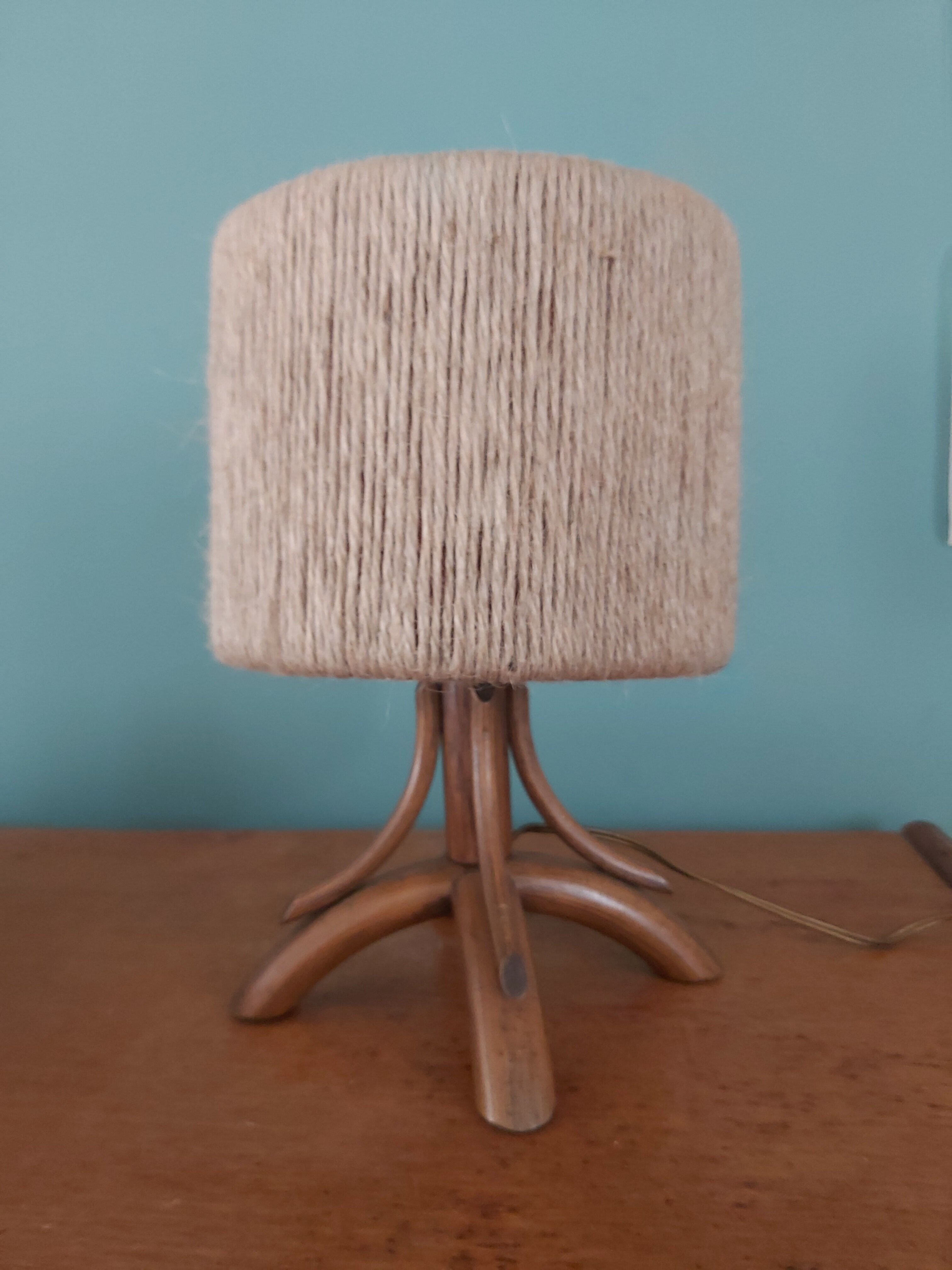 Vintage wood and rope lamp