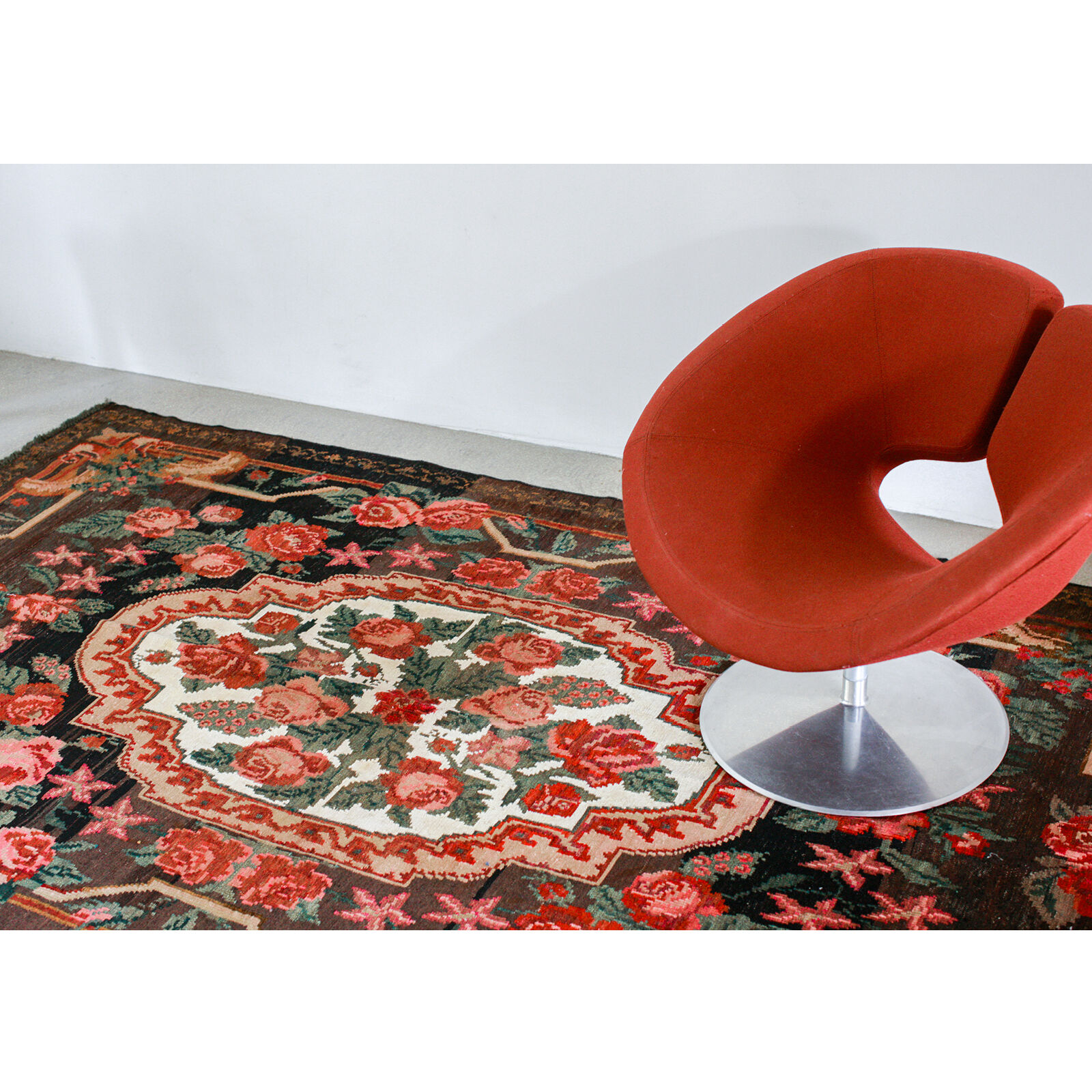 Vintage Flat-Weave Rose Kilim Rug 170x280cm