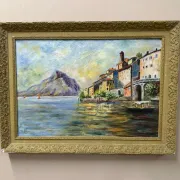 Original Swedish Oil on Canvas – “City and the Lake” by Eric Johan – Vintage & Framed