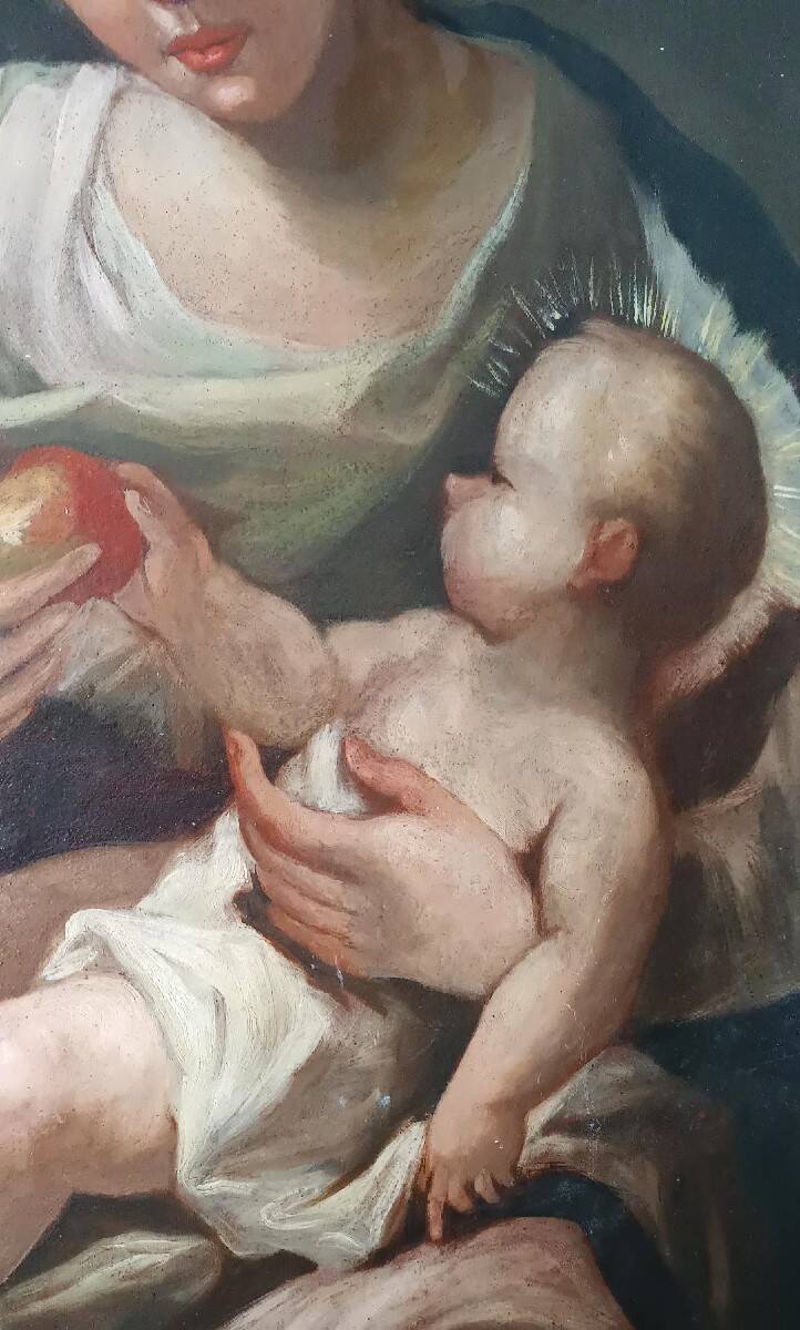 Peinture à l'huile ancienne sur toile, Vierge à l'Enfant, XVIIIe siècle