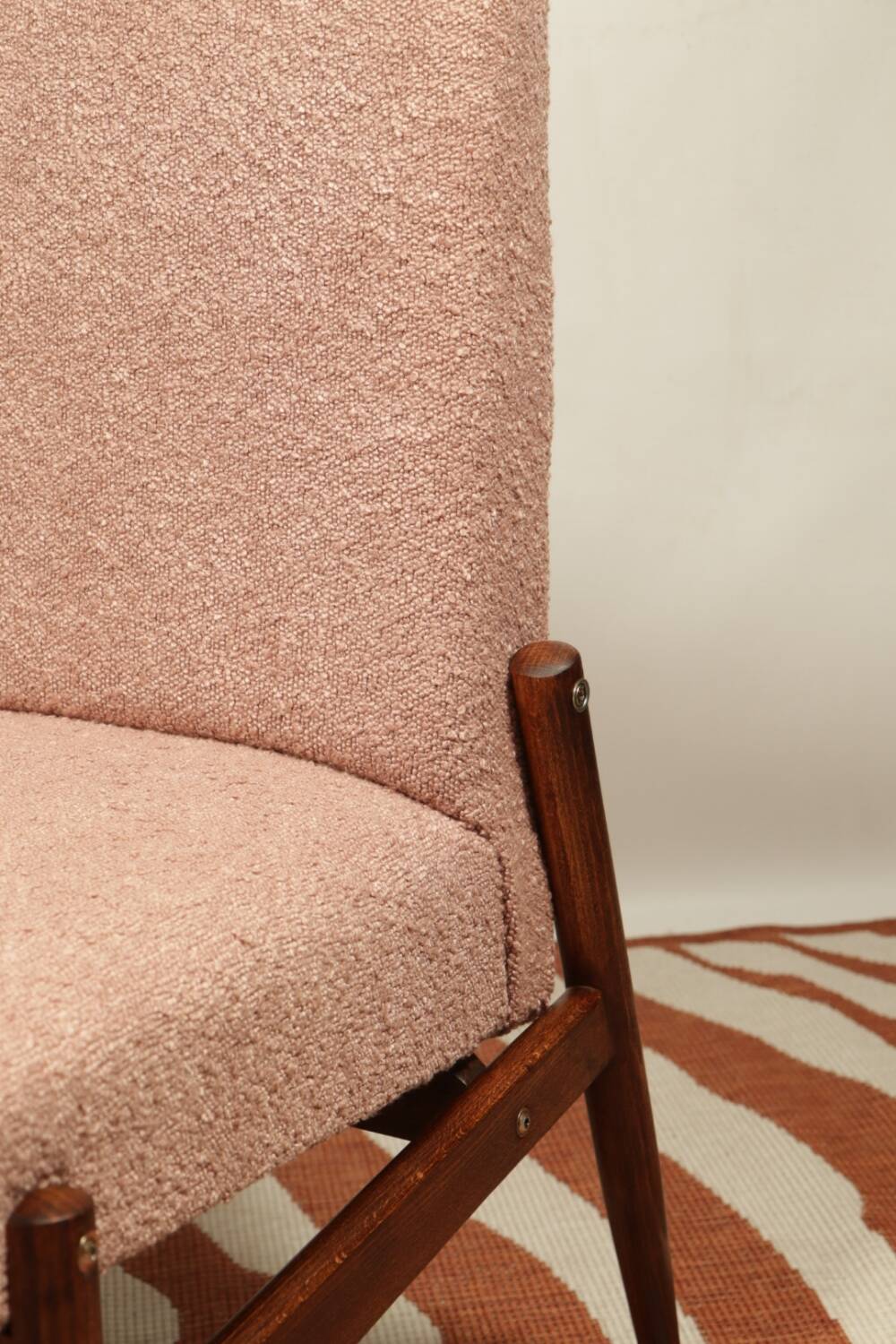 Vintage powder pink boucle armchair 1970 renovated