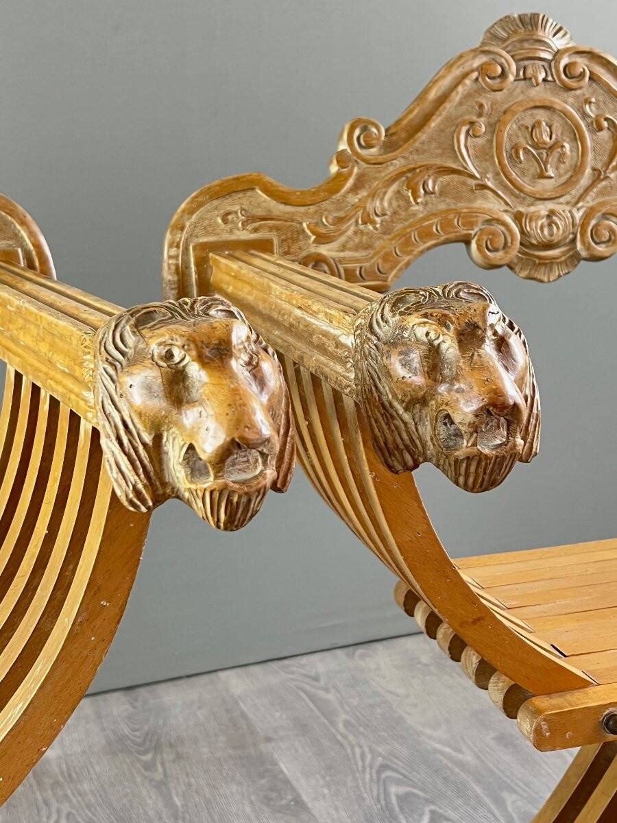 Pair of Renaissance-style folding armchairs, early 20th century