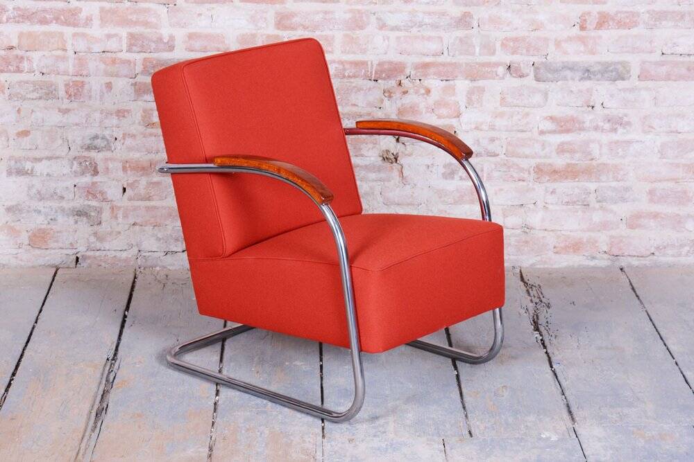 Bauhaus Armchairs in Beech & Chrome attributed to Mücke-Melder, Czech, 1930s, Set of 2