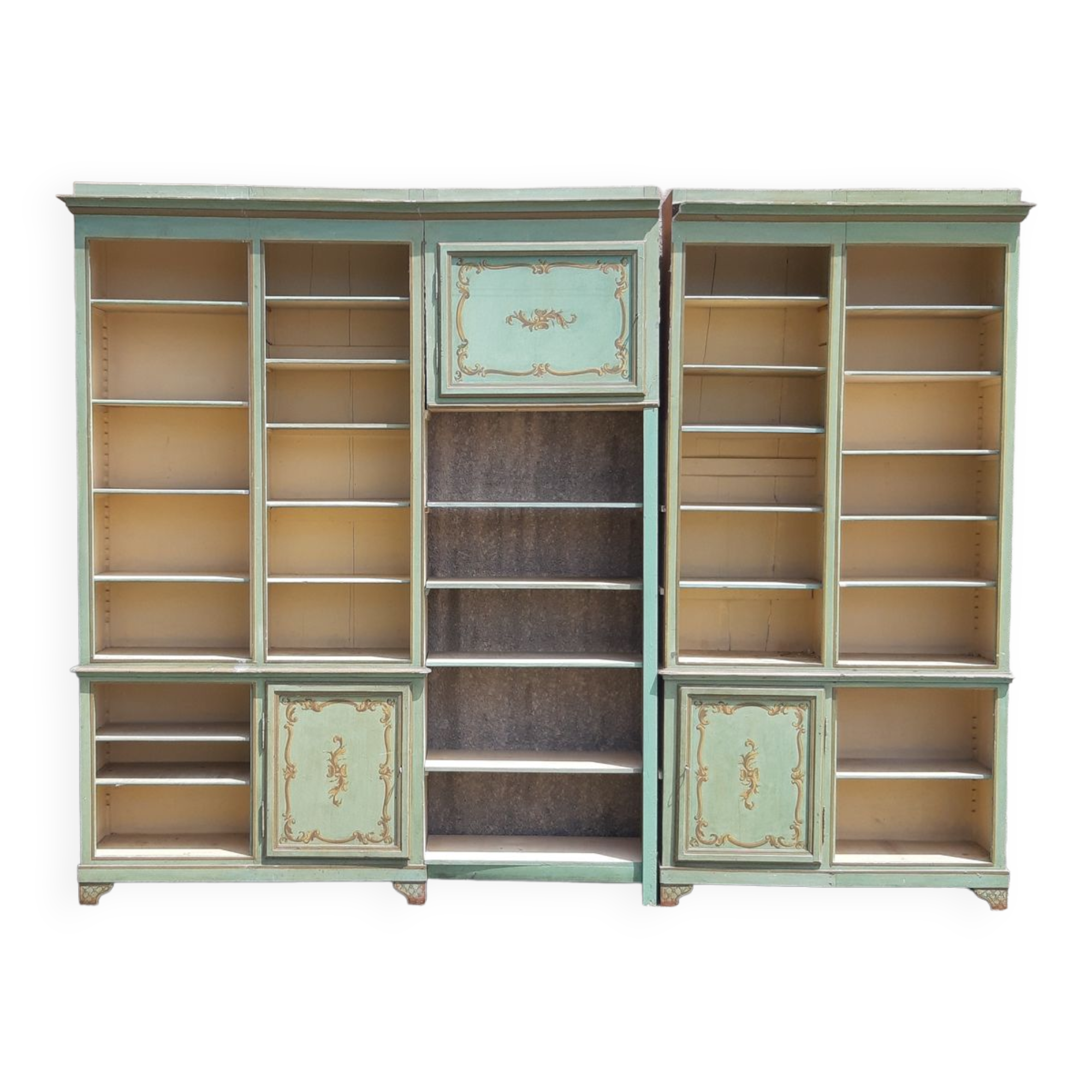 2 library furniture ceruse wood green and gold