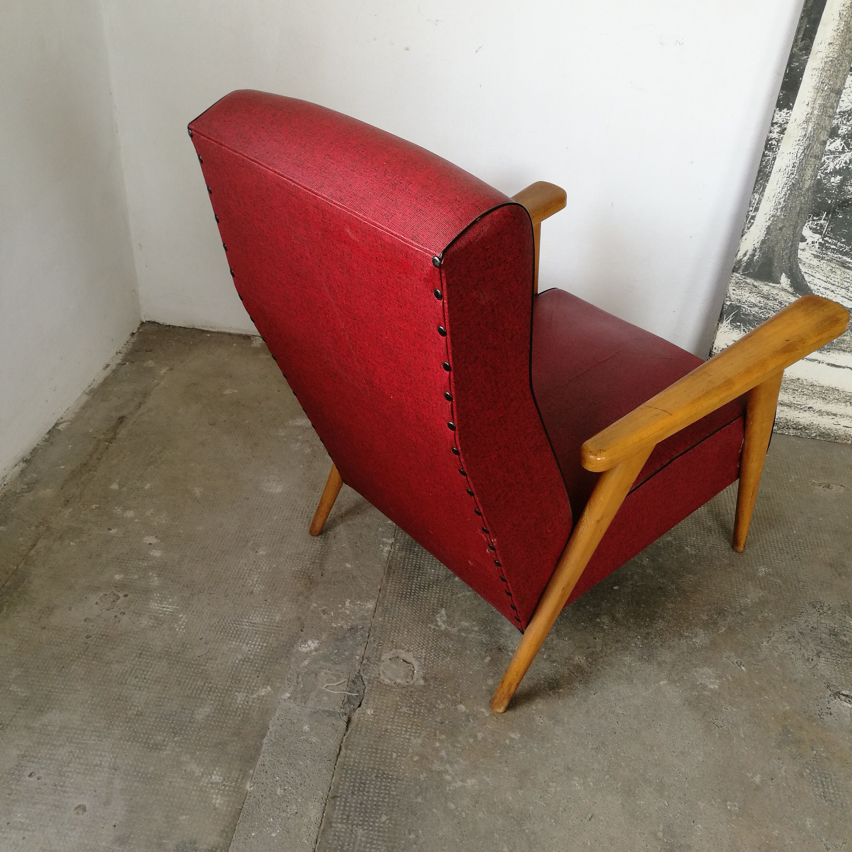 Vintage armchair base compass skaï red