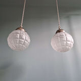Pair of Art Deco frosted glass pendants, 1920s-30s.