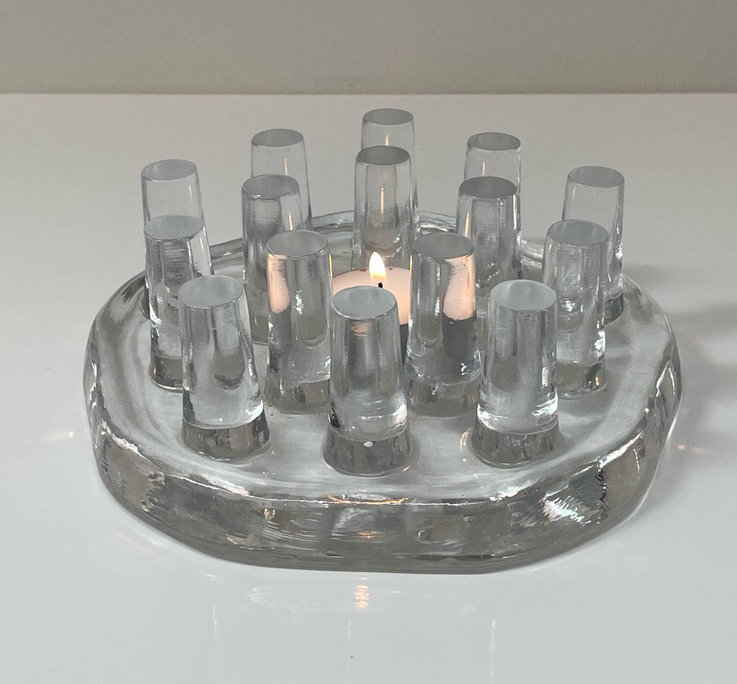 • Vintage solid glass sculptural candlestick