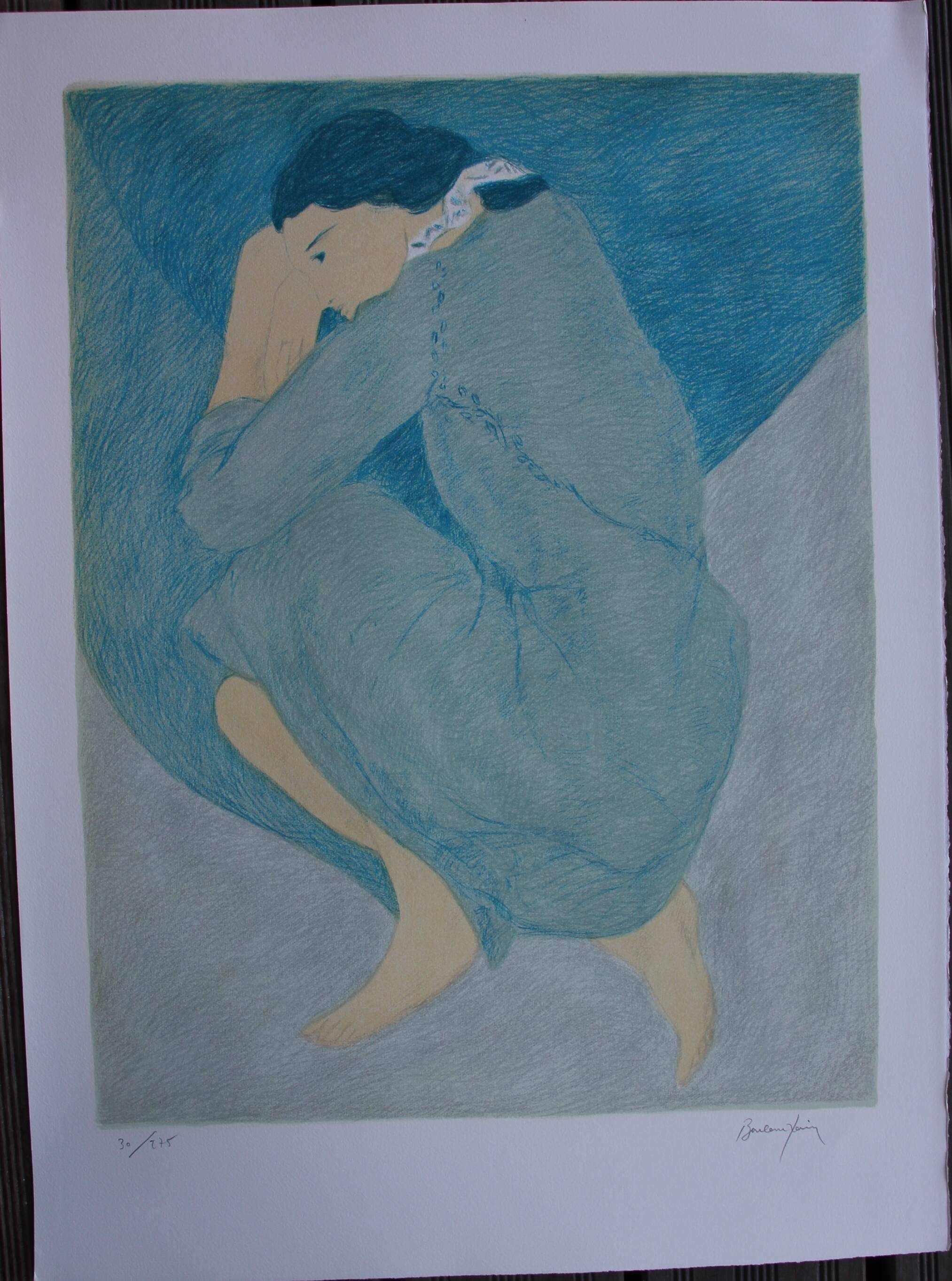 Lithograph signed numbered young woman 1986 pierre boncompain