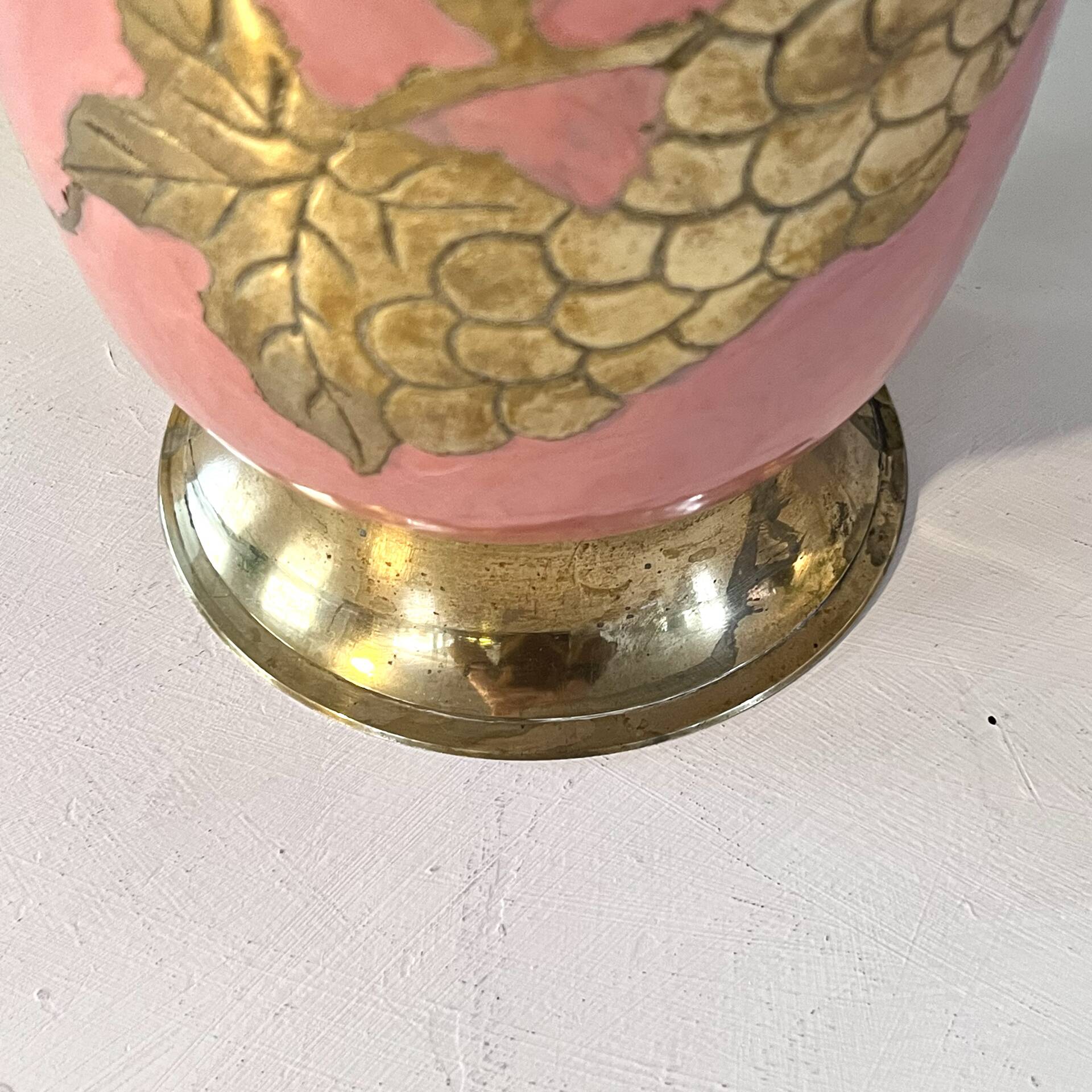Enamel Ice Bucket – Vintage French Pink Gilt Grapevine Champagne Coole