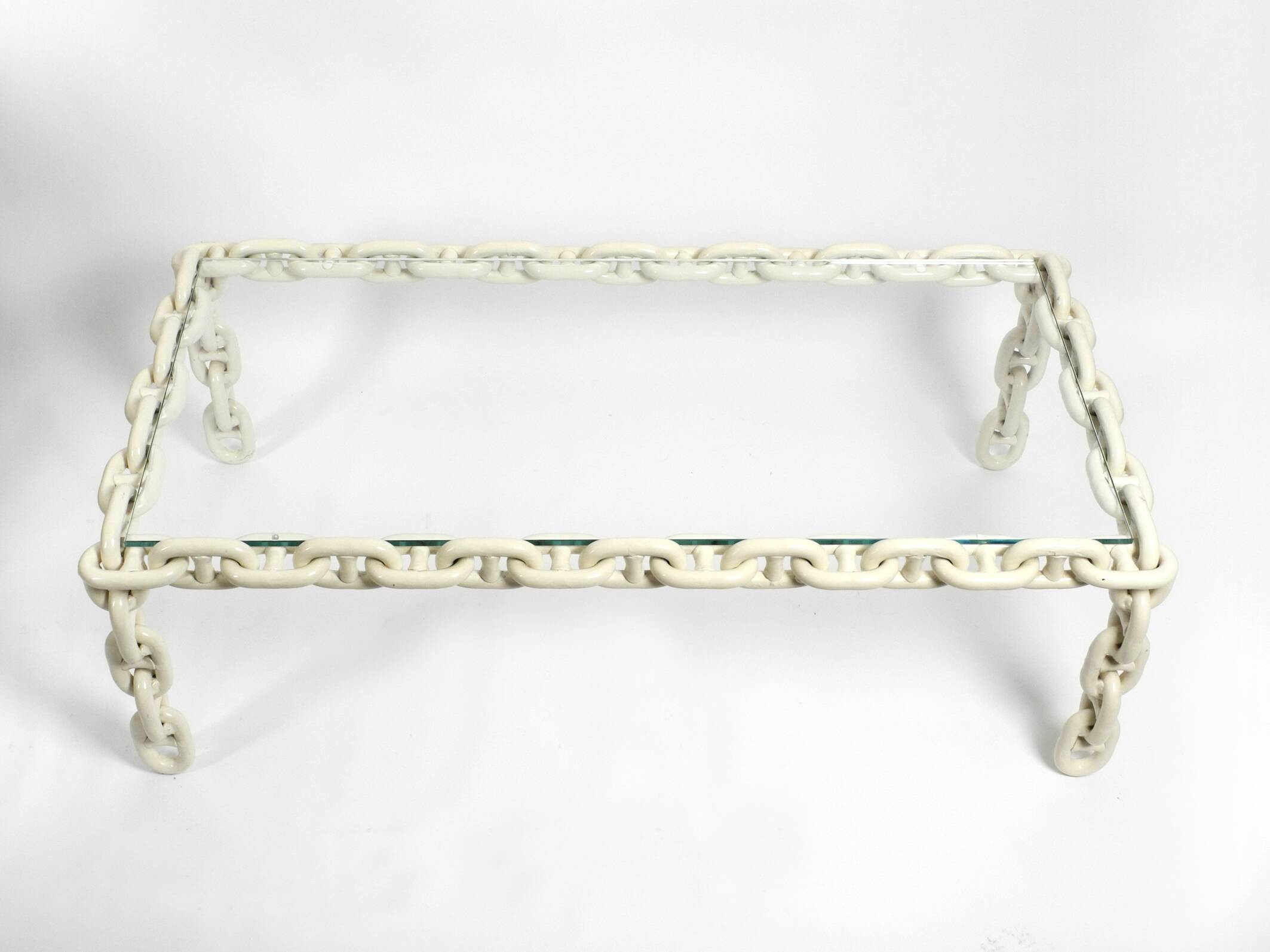 1970s XL Coffee Table Made of Nautical Iron Chain with a Thick Glass Plate