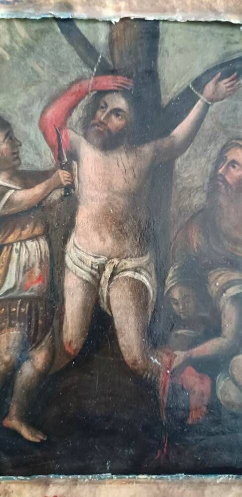 Antique painting on copper - 18th century - Martyrdom of Saint Bartholomew
