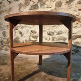 Vintage solid oak coffee table | 1930s round side table with shelf