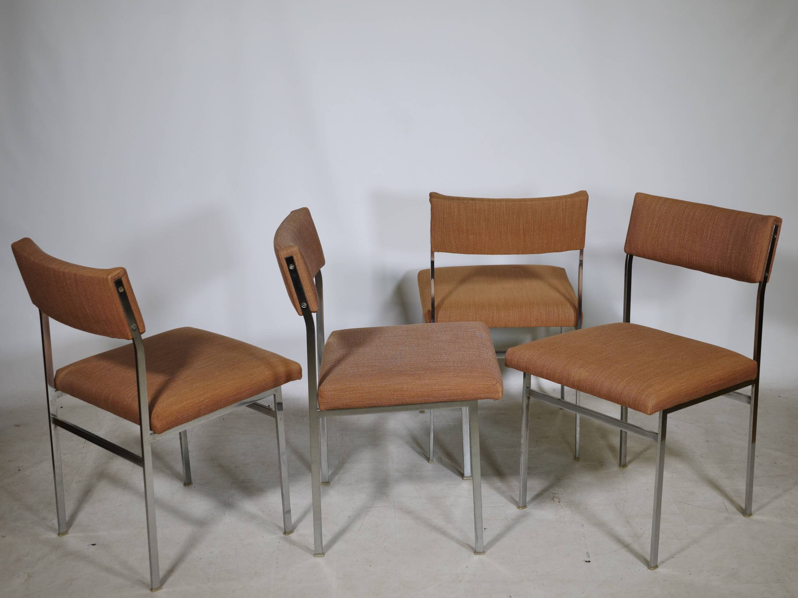 Mid Century Chairs in Chrome and Fabric, Set of 4, 1970s