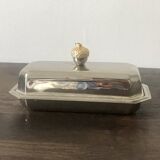 Silver-plated butter dish with golden hazelnut