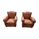 Pair of leather club armchairs