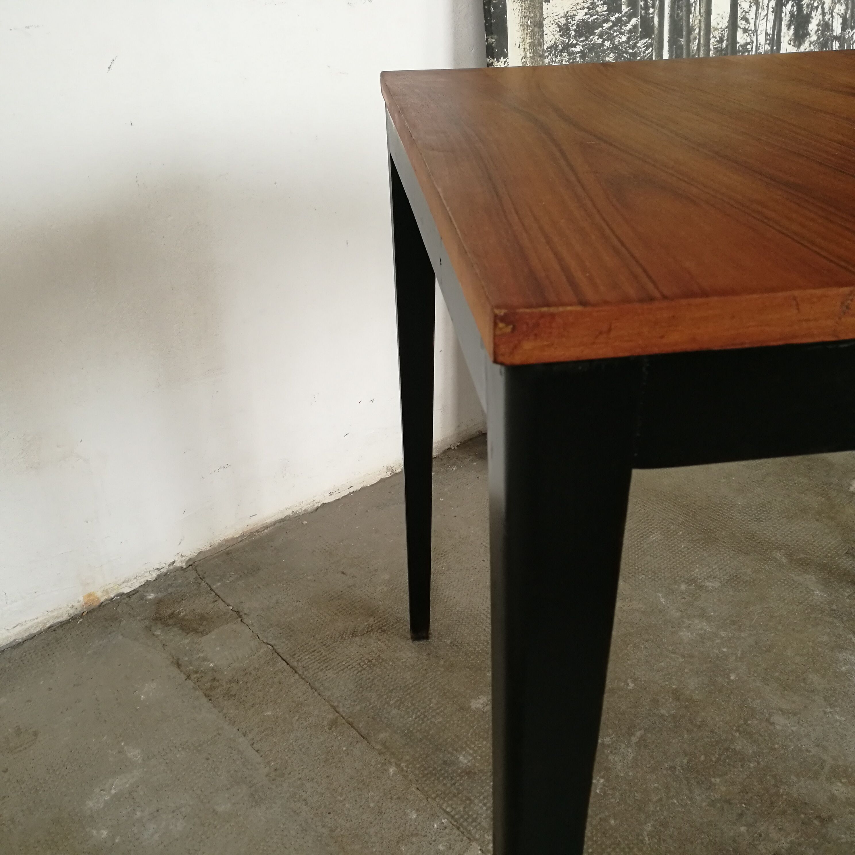 Scandinavian square table, spindle feet