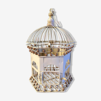 Cage à oiseaux décorative en métal et perles en bois