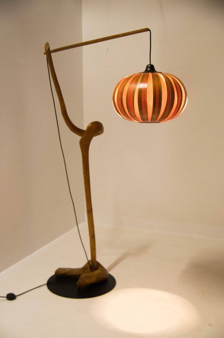 1960s Mid-Century Modern Sculptural Wooden and Veneer Floor Lamp