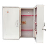 Medicine cabinet space metal double door with key Nightingale vintage